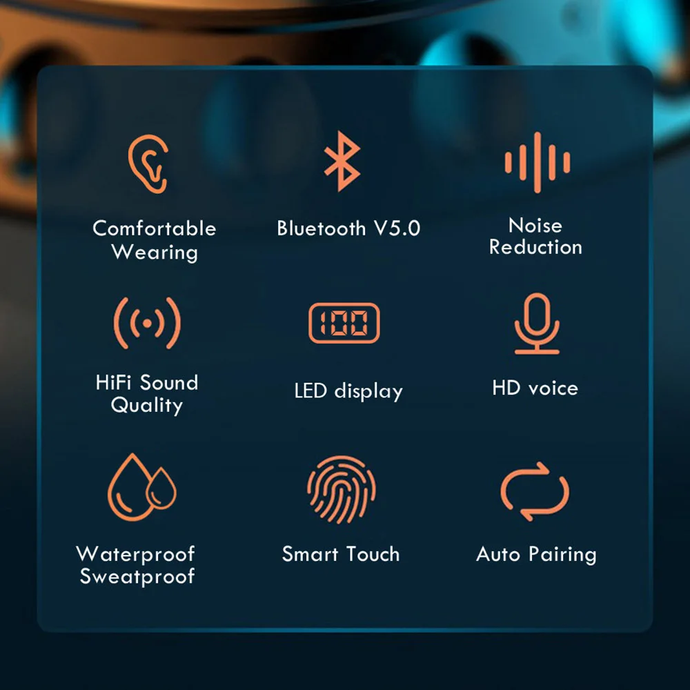 FDGAO Bluetooth Earphones Mini LED Display Headphones Stero Sound 2000mah Power Bank Wireless Headsets Sport With Microphone