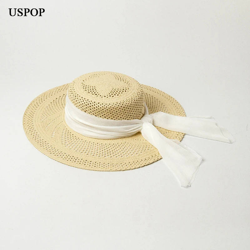 Шляпка от солнца USPOP с широкими полями женская Соломенная Панама вырезами и