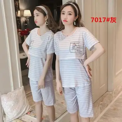 Summer Pajamas Thin Short Sleeve Pregnant Loose Cotton Pregnant Women Wear Suit Set - Цвет: Лаванда