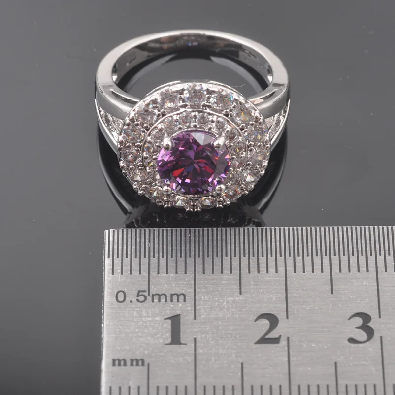 Russian Style Jewelry Sets Natural Purple Crystals Pendants Necklace Earring Ring Bracelet for Women Luxury Party Jewelry