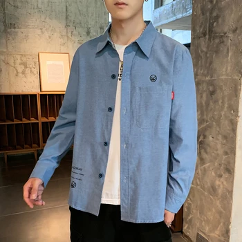 

2019 shirt men's long-sleeved black shirt loose casual handsome spring and autumn clothes