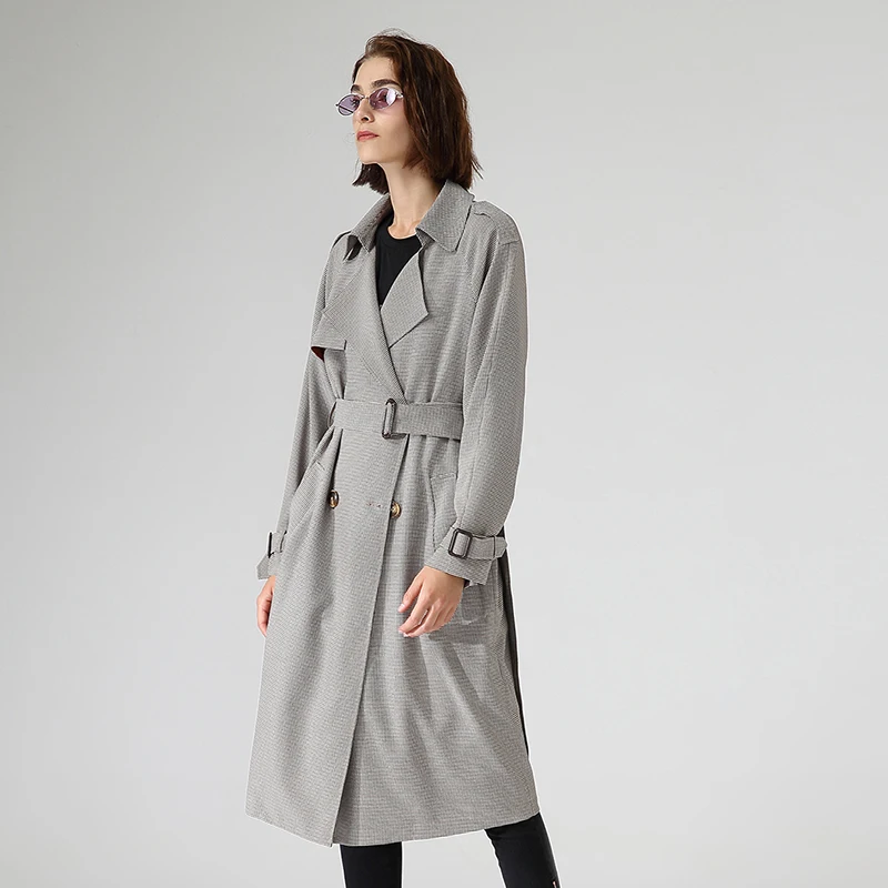 Beste Toyouth Office Dames Werkkleding Lange Trenchcoats Double Breasted Lange Mouwen Houndstooth Bovenkleding Geul