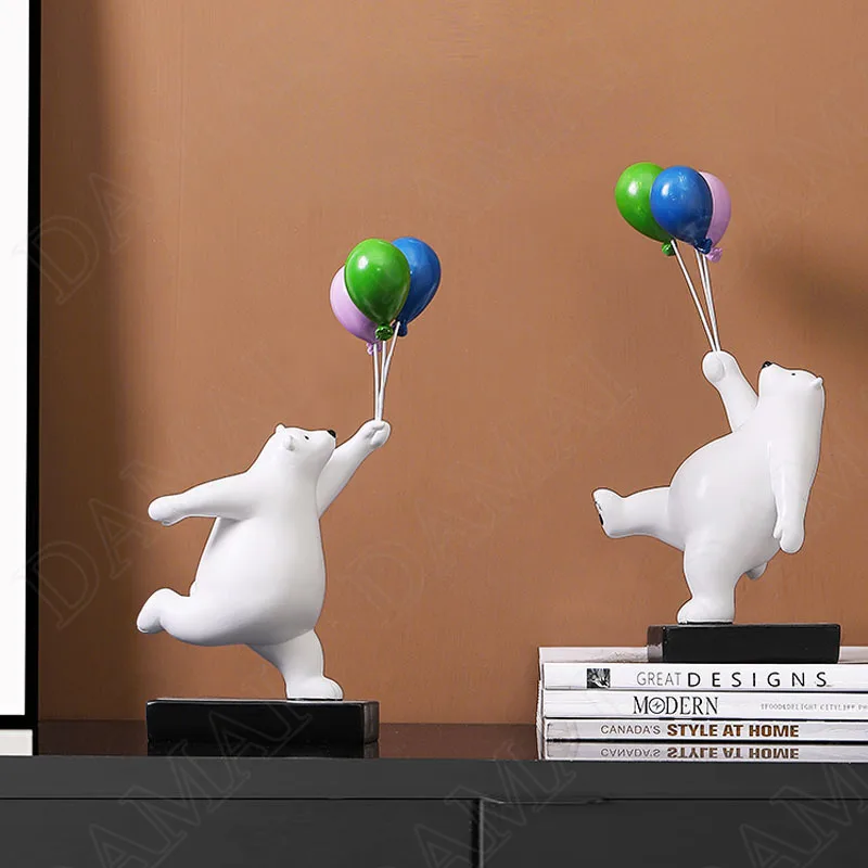 

Статуэтка медведь из смолы в европейском стиле, воздушный шар, настольная Статуэтка для гостиной, ТВ, кабинета, милые статуэтки, украшения для дома