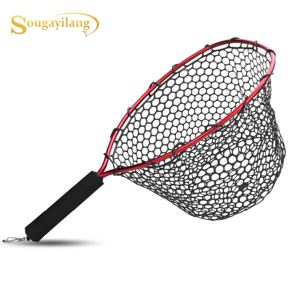 

Sougayilang High Quality Fly Fishing Net 34cm Red Soft Rubber Landing Net Trout Catch Net Lanyard Rope Fishing Tackle