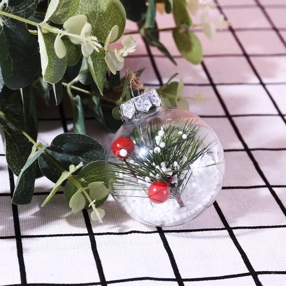 B-Christmas Tree Decorations Ball Transparent Open Plastic Clear Bauble Hanging Ornament Gift Present Box Decoration