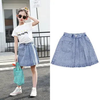 

Children's Asymmetric Denim Skirt for Girls Fashion Jeans Skirts Pencil with Pocket and Button 2020 New Kids Fancy Girl Clothing