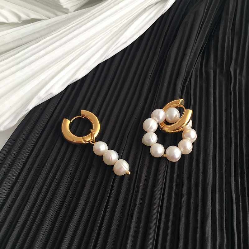 XIALUOKE Punk Metal Stainless Golden Round Earclip Earrings For Women Fashion Vintage Freshwater Pearls Drop Earrings Jewelry A8 drop earrings dangle earrings pearl earrings