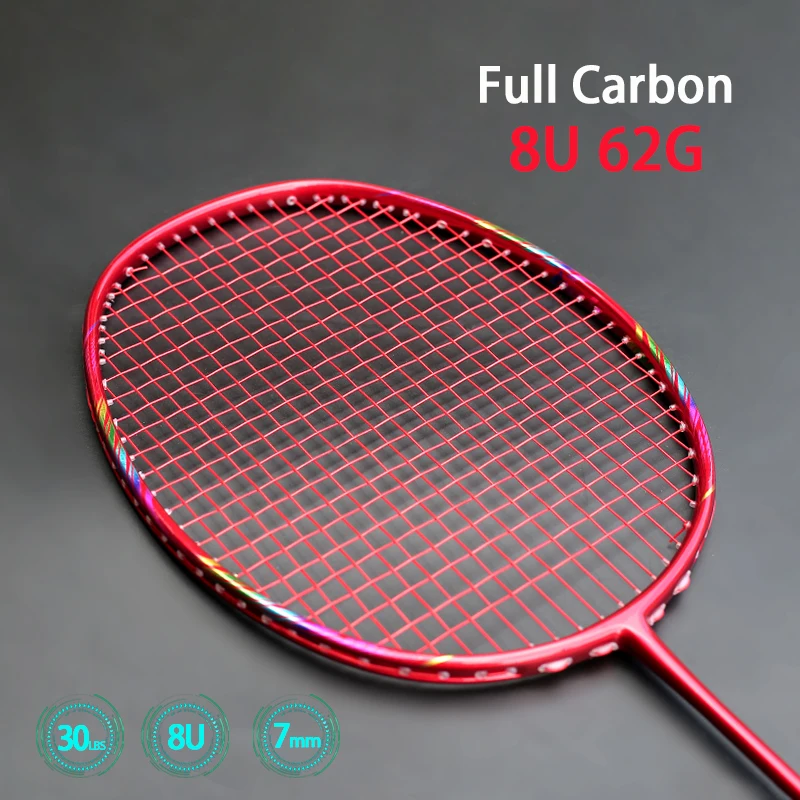 

Light Weight 8U 62g 100% Full Caron Fiber Badminton Rackets With Strings Bags Professional Racquet G5 22-30LBS 5 Colors Sports