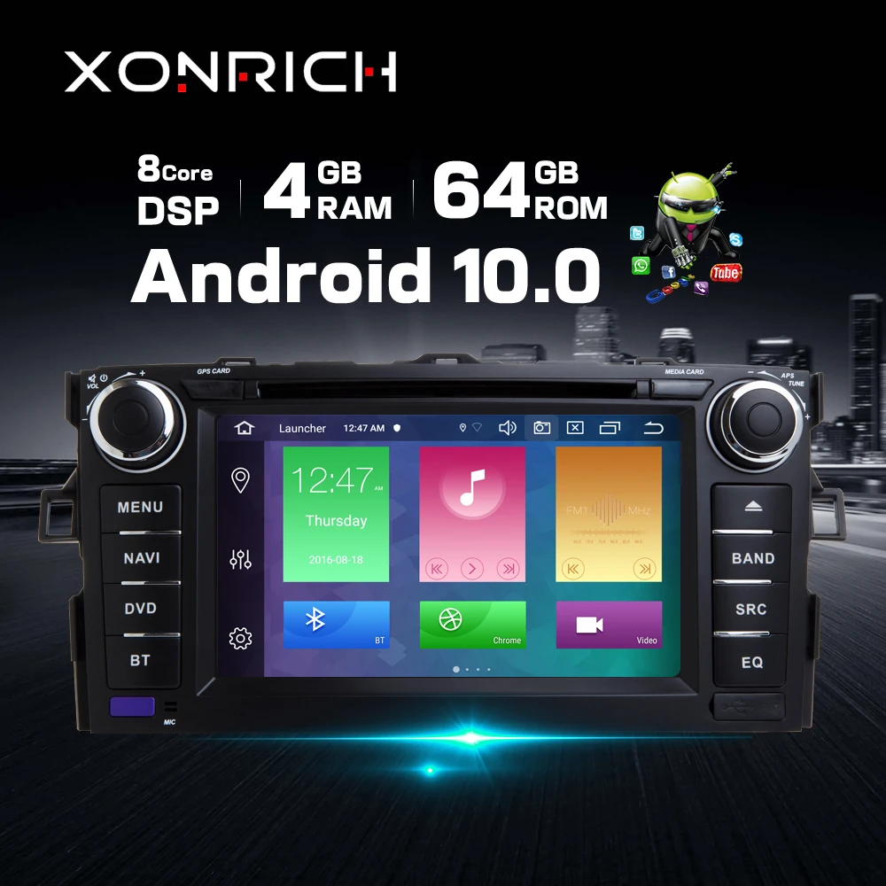 Автомобильный DVD-плеер с восьмиядерным процессором Android 10 для TOYOTA AURIS 2006 2007 2008 2009