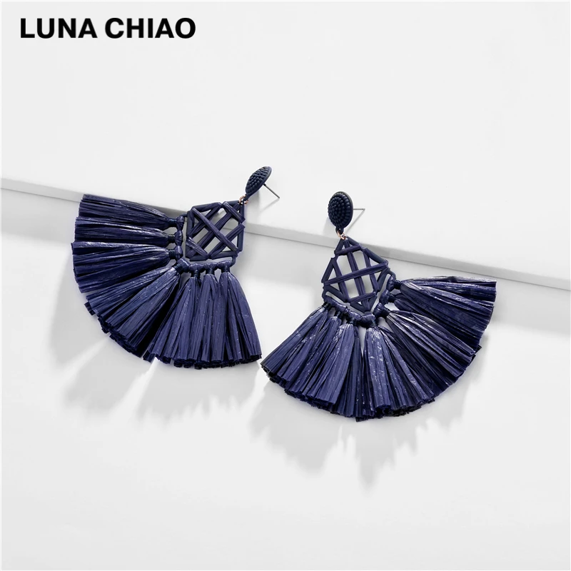 LUNA CHIAO, модные ювелирные аксессуары, серьги-подвески большого размера для женщин, бахрома, рафия, массивные серьги, ювелирное изделие