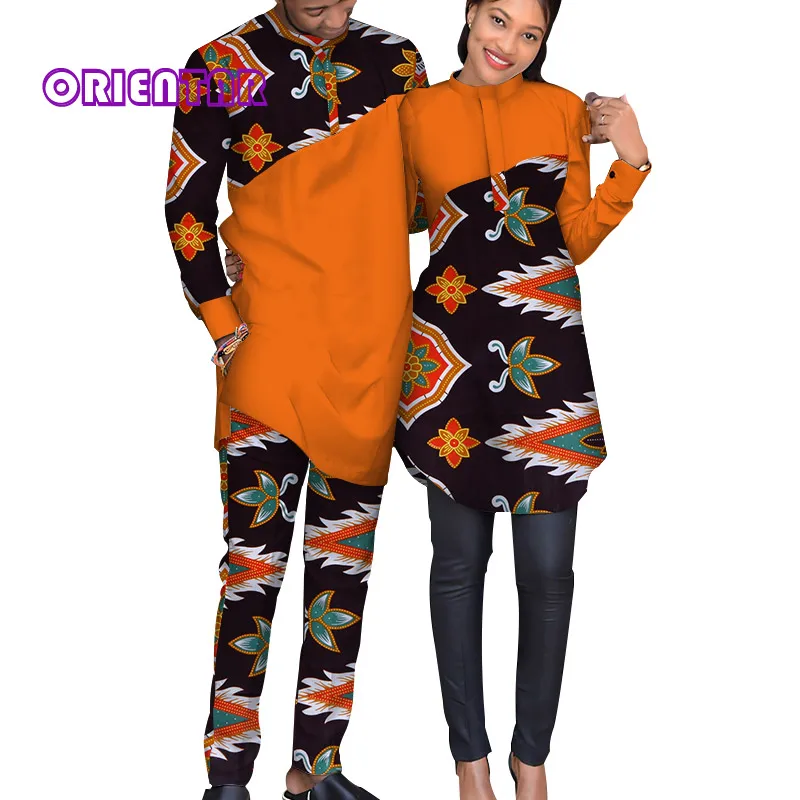 Африканское платье для женщин и мужчин Bazin Riche пэчворк Африканский принт мужской костюм женское платье рубашка африканская Пара Одежда WYQ124 - Цвет: 17