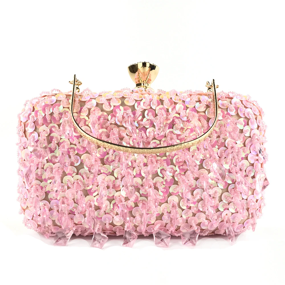 Эксклюзивные женские серебряные вечерние сумочки-клатчи со стразами в металлической полой коробке Minaudiere сумочка свадебная сумочка Свадебные вечерние клатчи - Цвет: pink