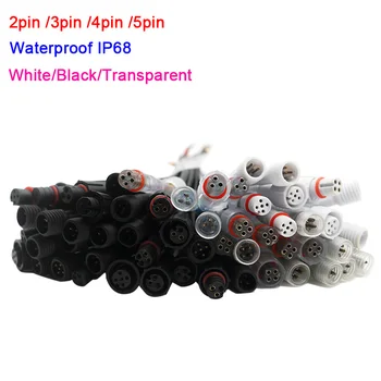 

5 pairs Waterproof IP68 Cable Male to Female 2pin 3pin 4pin 5pin led Connector white/black wire for LED Strips Light