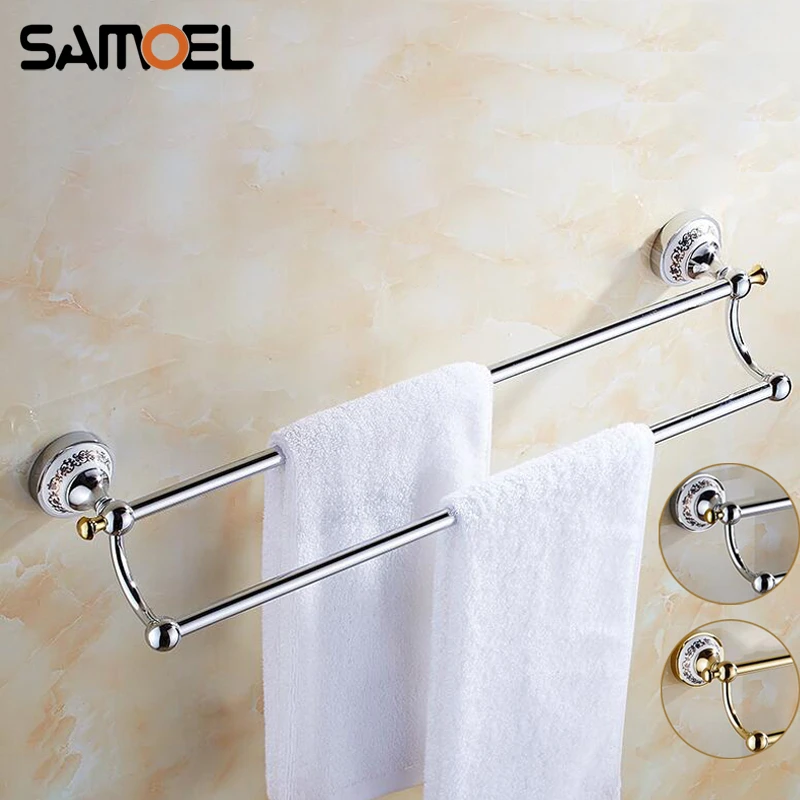 Toallero de estilo europeo cromado, Color plateado, montado en la pared, dorado, con porcelana blanca, 60cm, TR1032|Toalleros| AliExpress