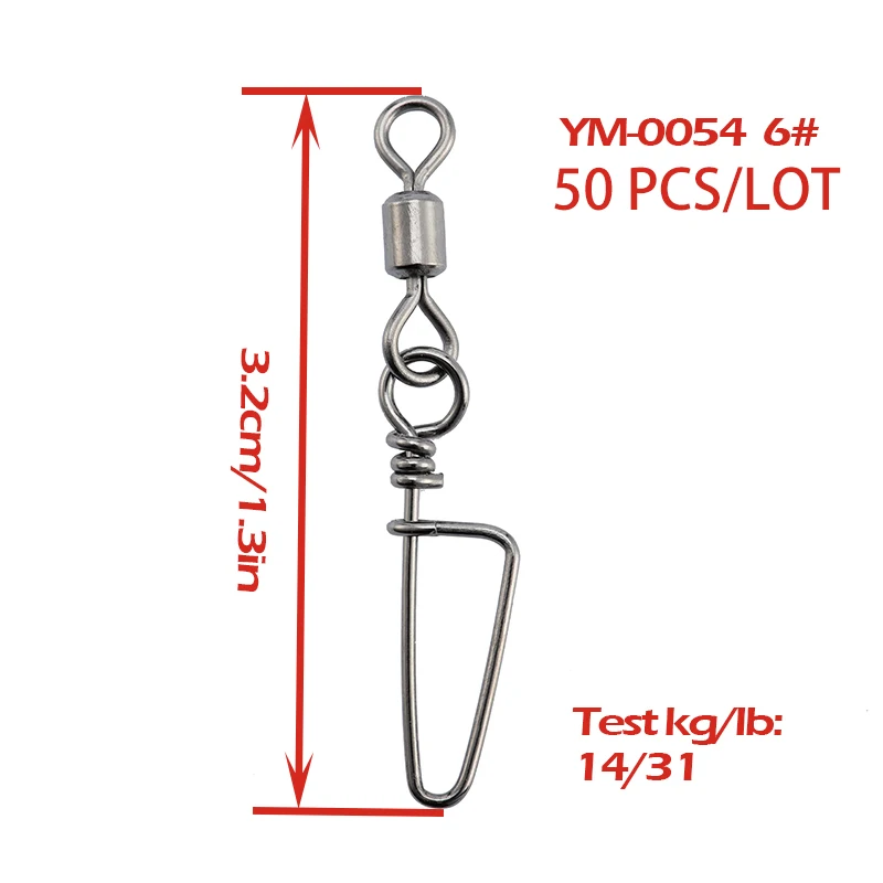 YM-0054 Size 6 50 шт./лот Вертлюг для рыбалки w/страховой оснастки 1#/3#/5#/7#/10# размер доступен полностью медный вертлюг с бесплатной коробкой для крючка - Цвет: YM-0054 Size 6