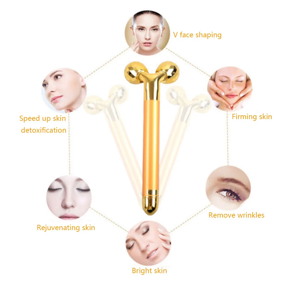 JuneJour инструмент для подтяжки лица для похудения, ролик для лица, Вибрационный массажер для красоты лица, палочка для подтяжки кожи, подтяжки морщин, Золотое колесо