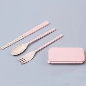 

Wheat Straw Portable Foldable Tableware 3pcs Dinnerware Set Children's Chopsticks Spoon Fork Folding Eco Friendly Travel Outdoor
