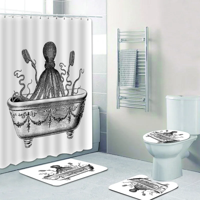 Забавная винтажная занавеска в форме осьминога для ванной комнаты новинка 3D