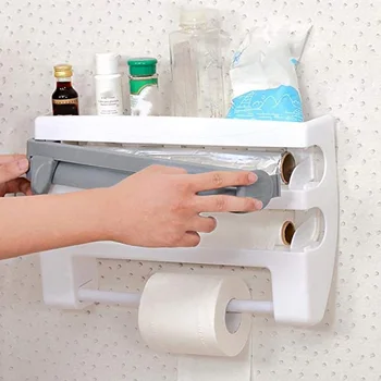 

Kitchen Sauce Bottle Storage Rack Multifunctional Cling Film Foil Cutter Home Kitchen Tool Rack Grey