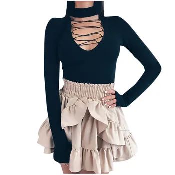 

Women Long Sleeve V-neck Deep Cut Slim Fit Push Up Sexy Bodysuit 2019 Winter Women Black Hollow Out Casual Lace Up Body