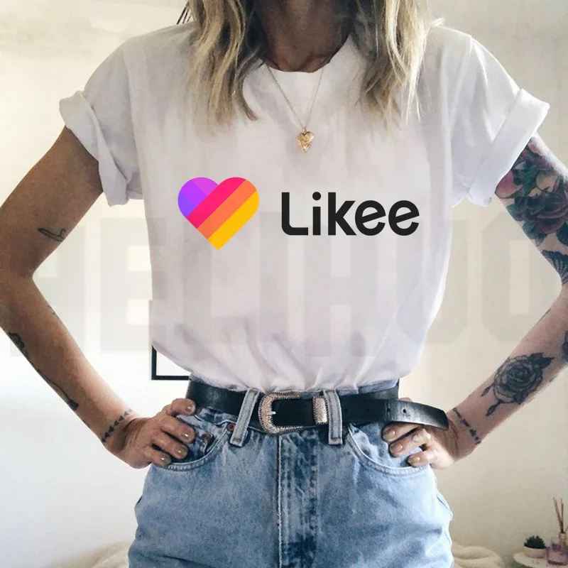 Likee футболка Женщины Дети Россия стиль LIKEE футболки уличная одежда с коротким