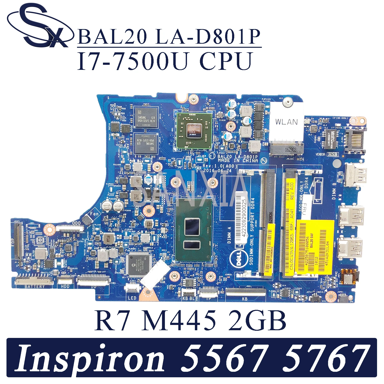 KEFU LA D801P материнская плата для ноутбука Dell Inspiron 15 5567 17 5767 оригинальная I7 7500U R7