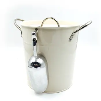 

Lightweight Portable tinplate ice bucket environmentally friendly material ice bucket with ice shovel adhesive hook design Party
