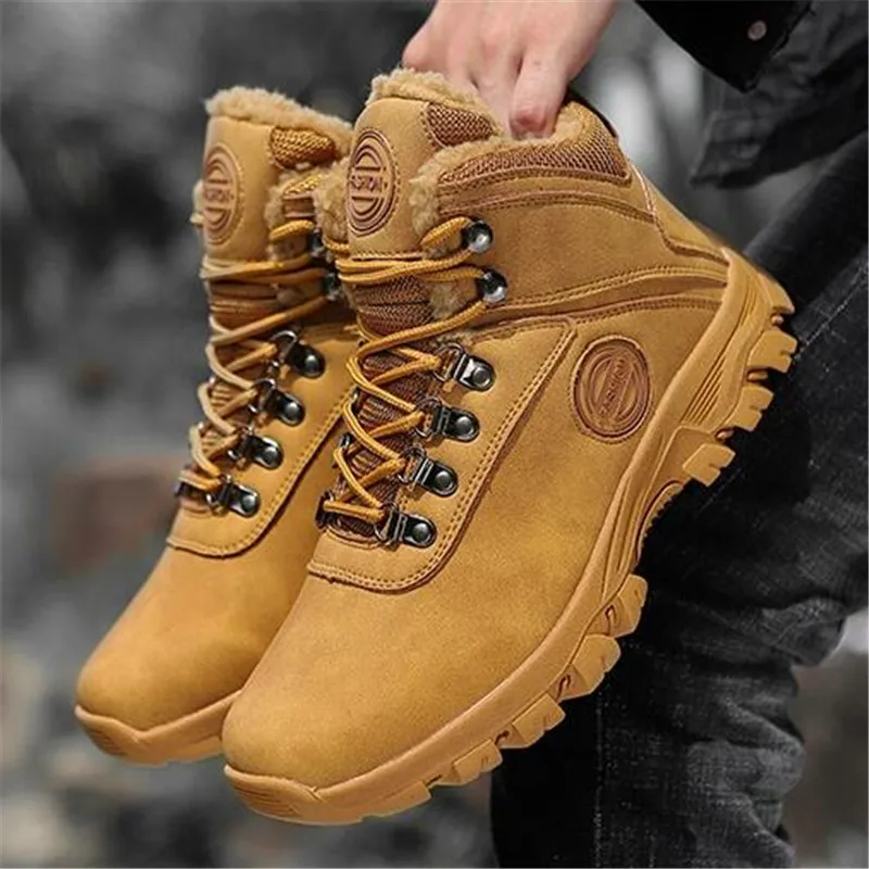 

Size 39-47 Men Rubber Platform Snow boots Thick Plush Super Warm Winter Booties Waterproof Cowhide Male Outdoor Climbing Shoes