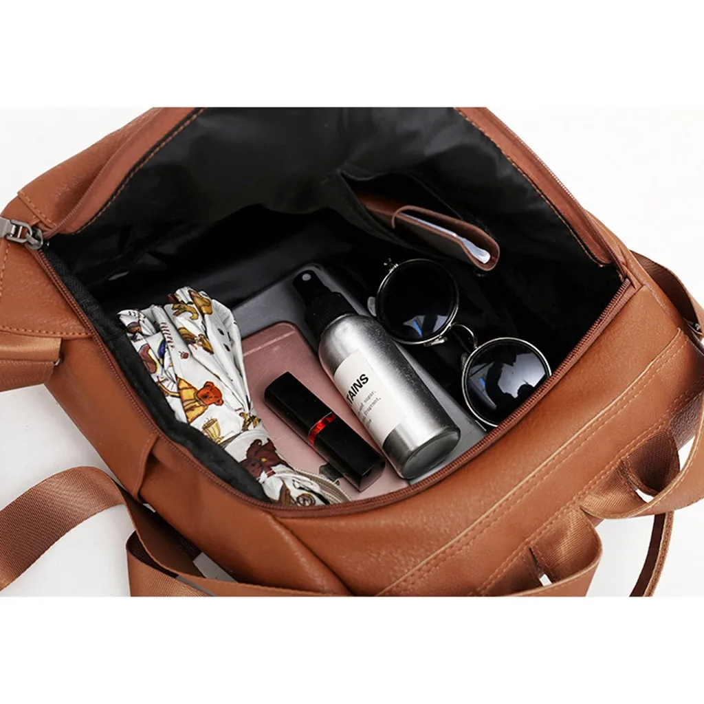 Повседневный женский кожаный элегантный рюкзак Противоугонный Рюкзак Винтажный школьный наплечный черный/коричневый рюкзак