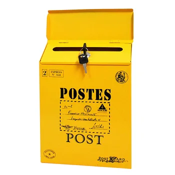 

Letter Box With Lock Yard Home Decor Colorful Ornaments Durable Wall Mount Paint Iron Postal Mailbox Vintage Newspaper