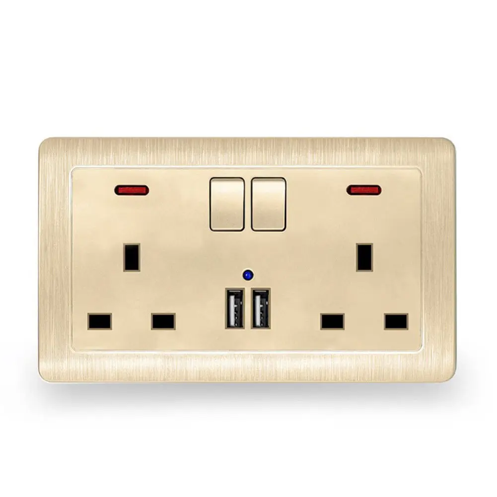 gold Wall Plug Белая Золотая настенная розетка Великобритания двойной разъем 2 способ 13A с 2 USB смартфон зарядное устройство выходной порт с USB - Тип: gold Wall Plug
