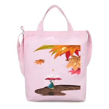 

Fashion Cartoon Women Canvas Bag Cotton Cloth Canvas Crossbody Bags Lady Large Capacity Shoulder Bag Drawstring Strap Design