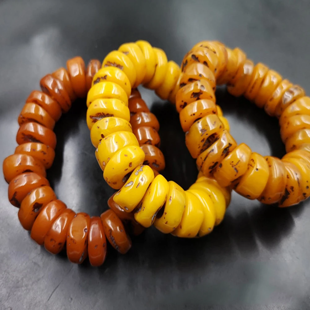 Beaded Bracelet Natural Amber Beeswax Old Stone Hand Jewelry
