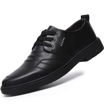 

Spring New Men's Split Leather Casual Business Shoes Breathable Round Toe Men's Wear-resistant Heel Shoe Black