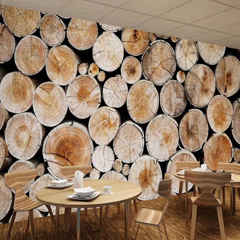 

Drop Shipping Photo Wallpaper 3D Stereo Creative Log Wood Annual Rings Murals Restaurant Cafe Background Wall Sticker Poster