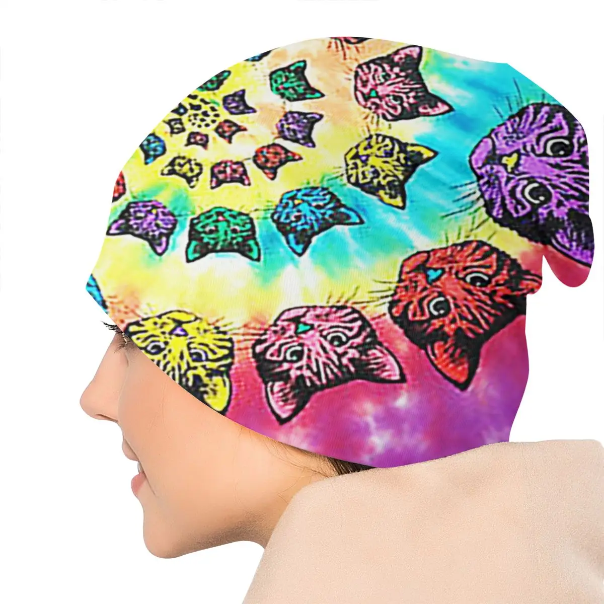 Спиральные коты Tie-Dye унисекс взрослая Повседневная шапочка зимняя теплая вязаная Лыжная шапка с рукавом Skully Beanies