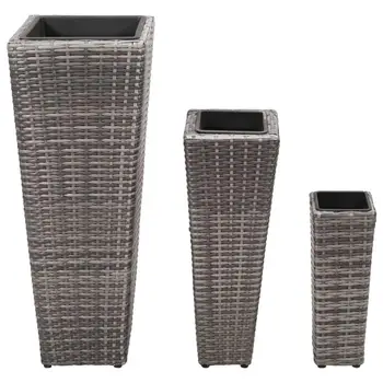 

【USA Warehouse】Garden Planter Set 3 pcs Poly Rattan Gray