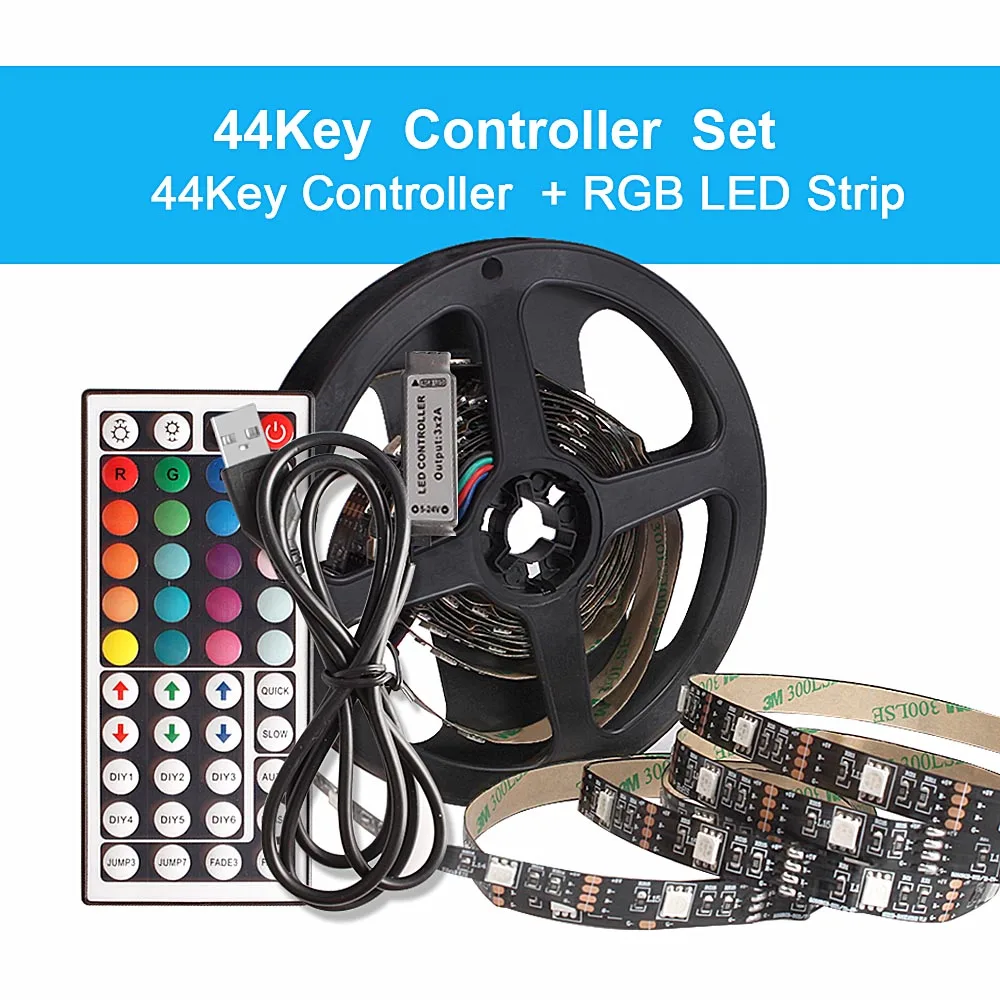 44key Set Noen светодиодный светильник 5 в SMD 5050 RGB лента 3M ТВ ПОДСВЕТКА fita Светодиодная лента USB ambi светильник PC полоса с 44 17 клавишами пульт дистанционного управления - Испускаемый цвет: 44key Set