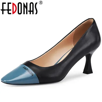 

FEDONAS Tide Genuine Leather Shallow Pumps Women Spring Autumn Four Season Casual Office Shoes Woman Mixed Colors High Heeled