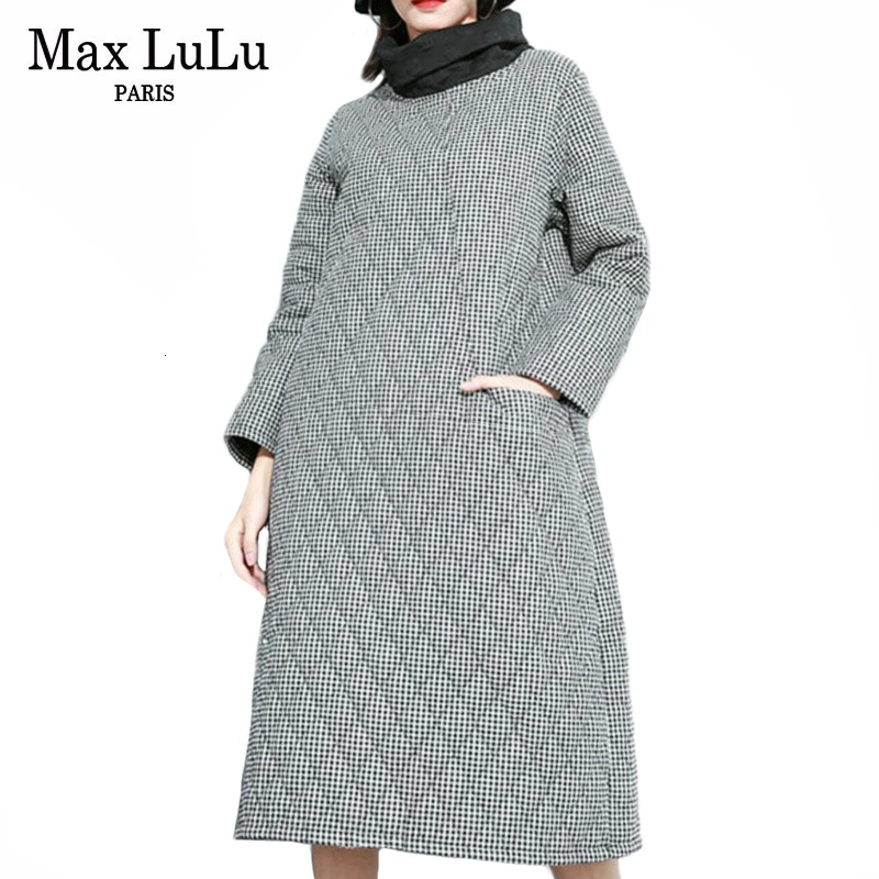 Max LuLu зима, модная Корейская женская теплая одежда, Женские клетчатые Длинные платья оверсайз, повседневные плотные платья