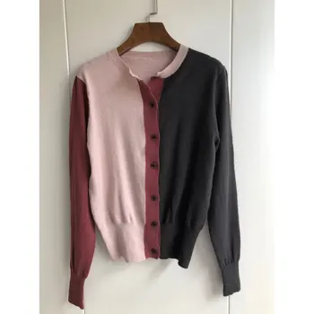 

Women Sweater Tri-Color Color Block Cardigan Knit Long-Sleeve Cardigan