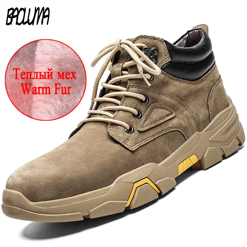

Fashion Men Winter Boots Thick Plush Warm Man Snow Boots Waterproof Suede Man Ankle Boots Outdoor Male Work Basic Shoes 46-47