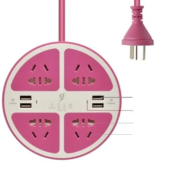 

Desktop Socket Circular 5V 4A 4USB Charger Ports 4AC CN 5 Hole Socket Outlet with Safety Door Extension Socket 1.8m Wire