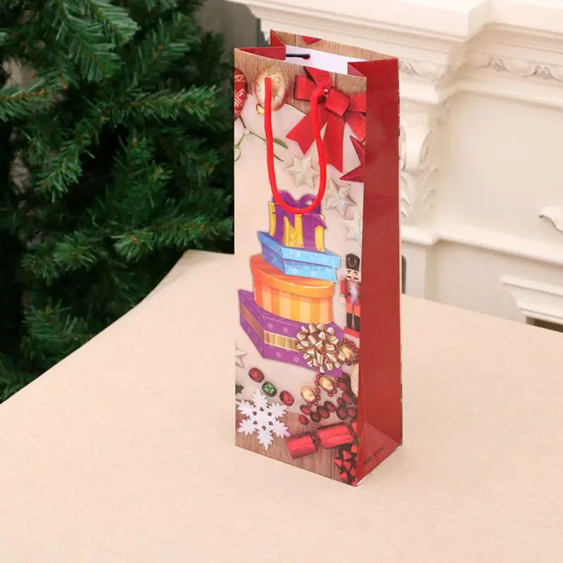 12pcs Christmas Paper Wine Bottle Gift Bags Reusable Present Packaging Pouch New R7RC