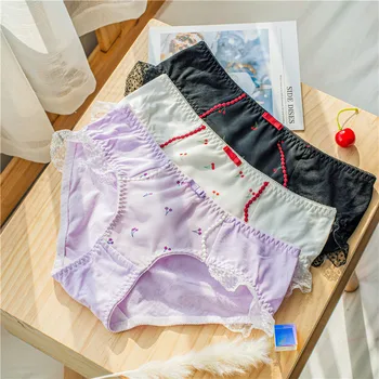 

Girl Cotton Retro Middle Cherry Girl Princess Sweet Lotus Leaf Edge Breathing Comfortable Japanese Cute Triangle majtki damskie