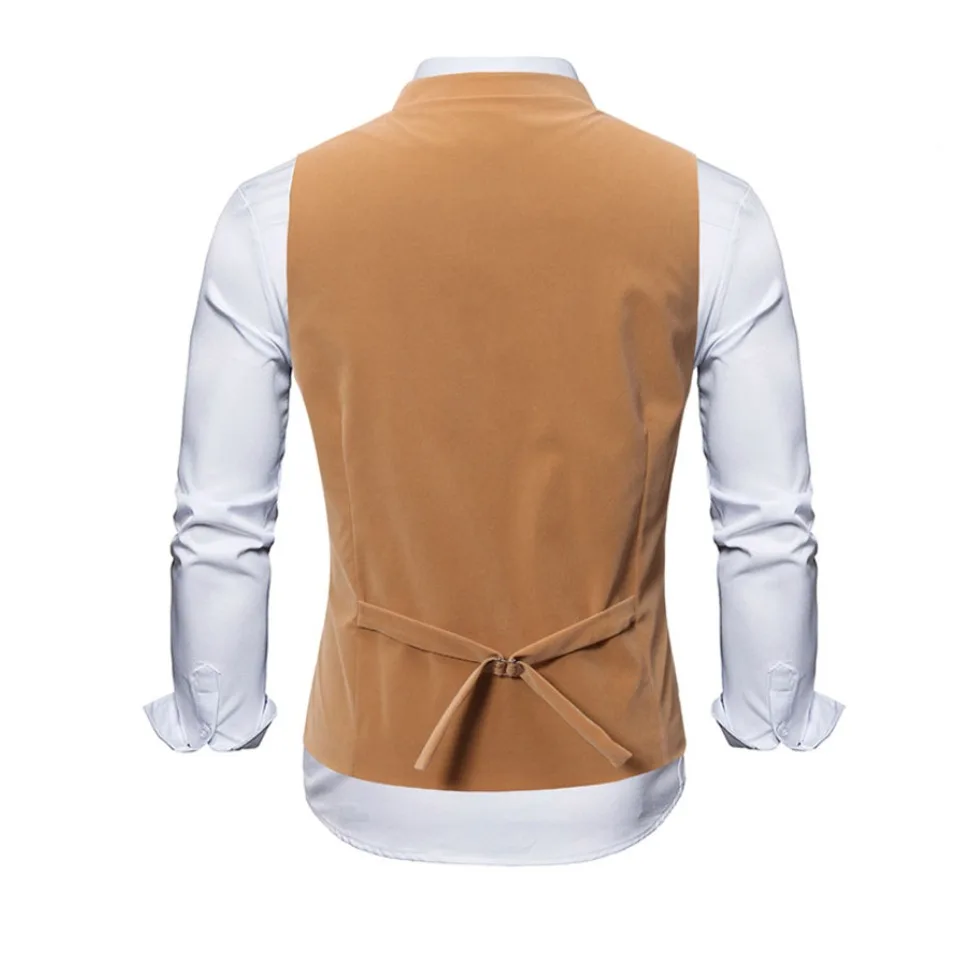 Autumn Winter Mens Vest Suit Casual Mens Sleeveless Suit Vest Solid Color Black Cotton Single Breasted Men's Waistcoat Gilet
