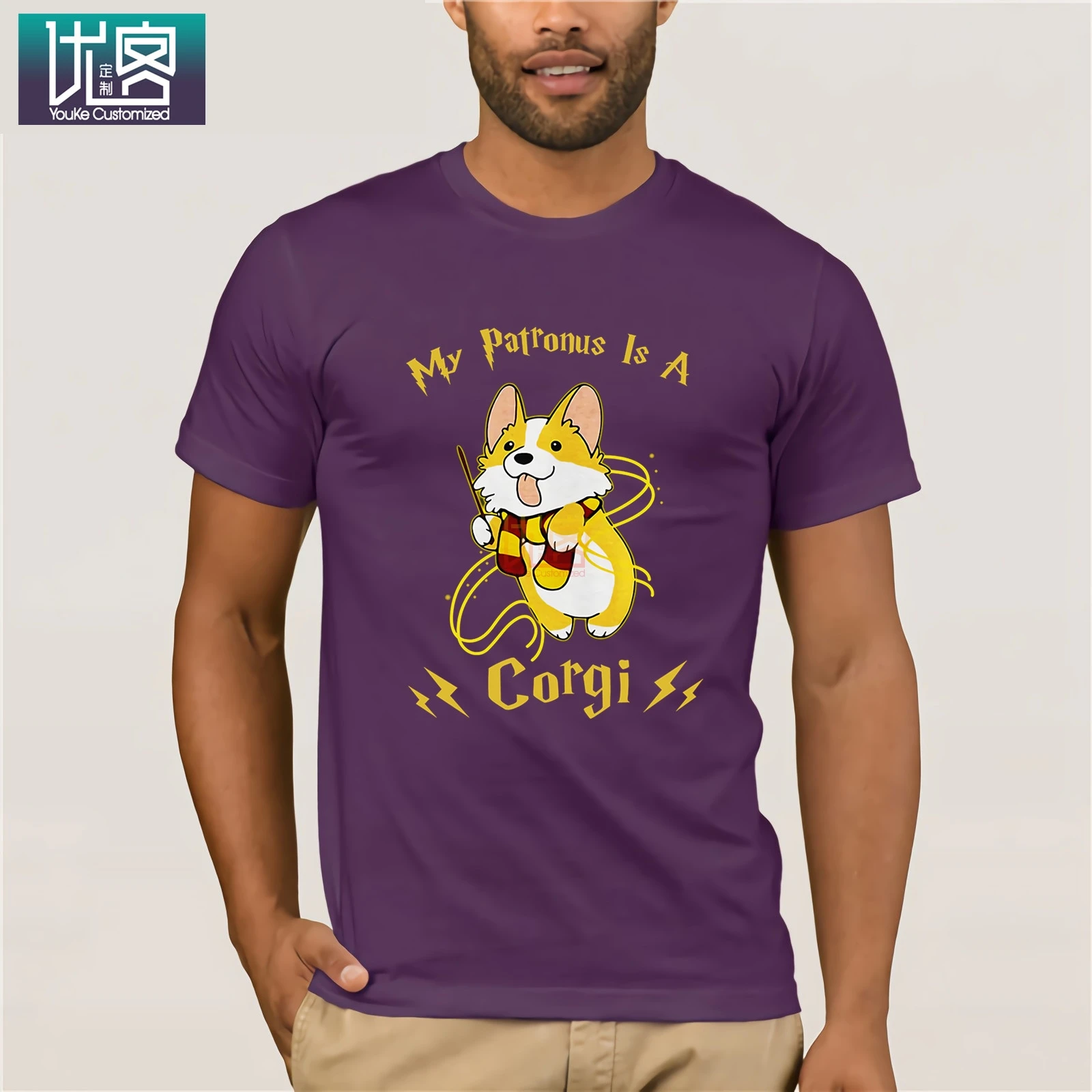 My Patronus Is Corgi,, летняя мужская футболка с коротким рукавом, хлопковая футболка, подарок, повседневные футболки, хлопок, одежда, футболка