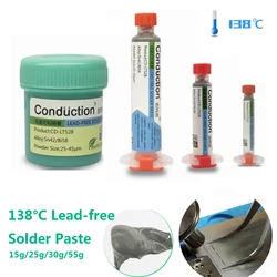 Pâte à souder sans plomb 30g/55g, 138 degrés pour iPhone PCB BGA LED, protection de l'environnement, étain boue CPU 