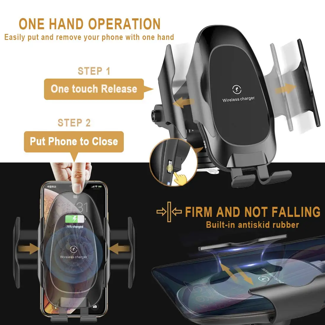 10W Wireless Car Charger Qi Fast Car Charging Dashboard Air Vent Phone Holder QC 3.0 for Samsung S10 S9 Note 9 iPhone8 Max X XR