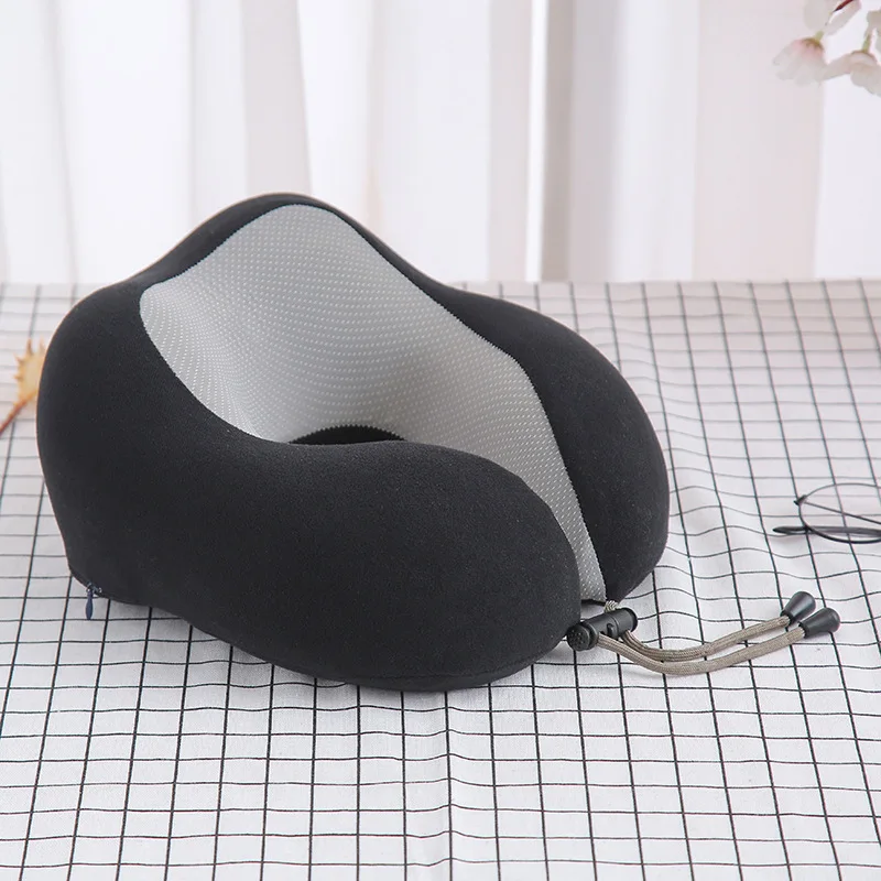 U-образная подушка для шеи из пены с эффектом памяти, мягкая подушка для путешествий, подушка для шеи, подушка для шейного самолета, подушка для шейного здоровья, постельные принадлежности 29x25x14 см - Цвет: black